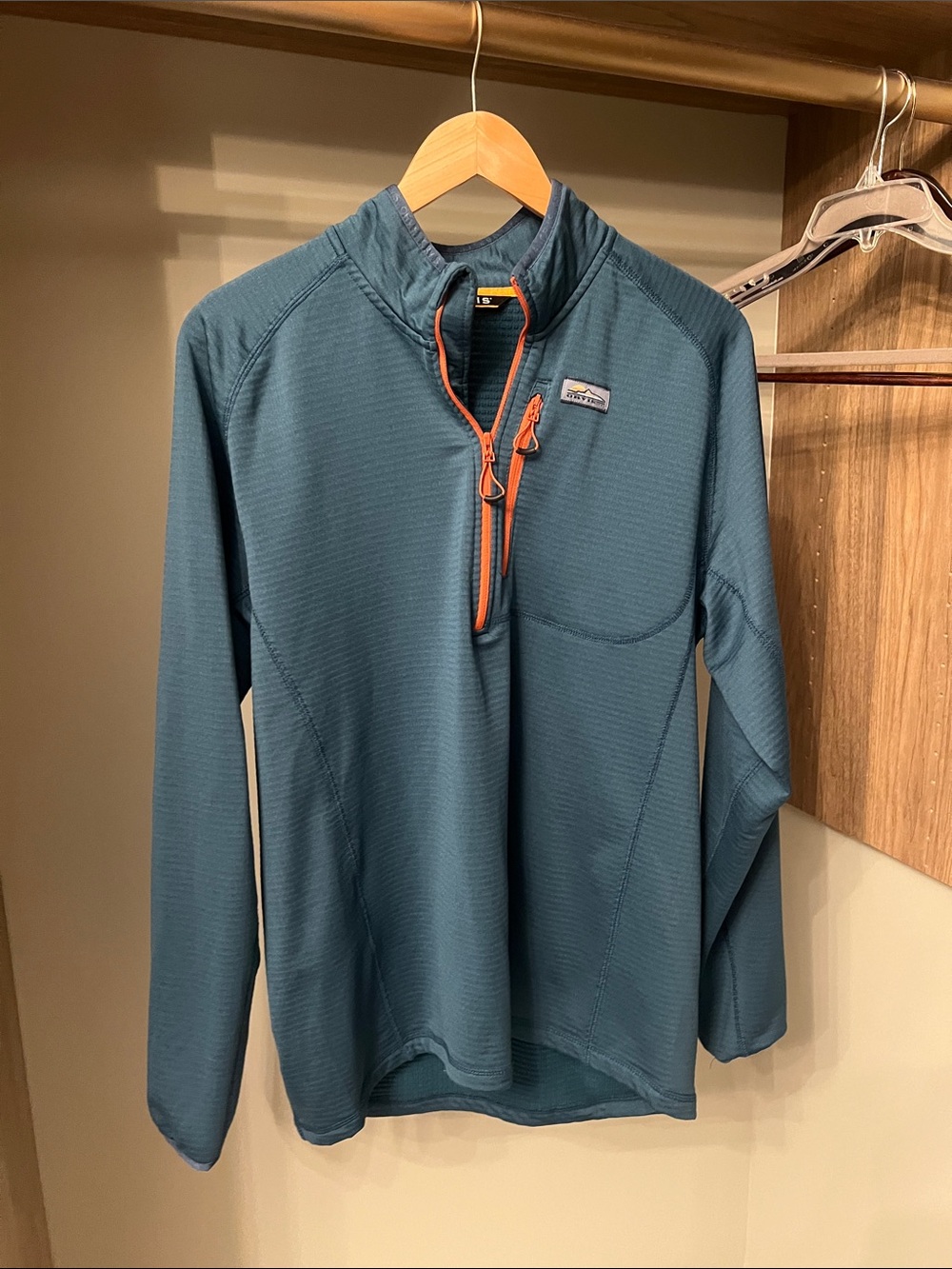 Orvis Teal Quarter-Zip Pullover with Orange Trim